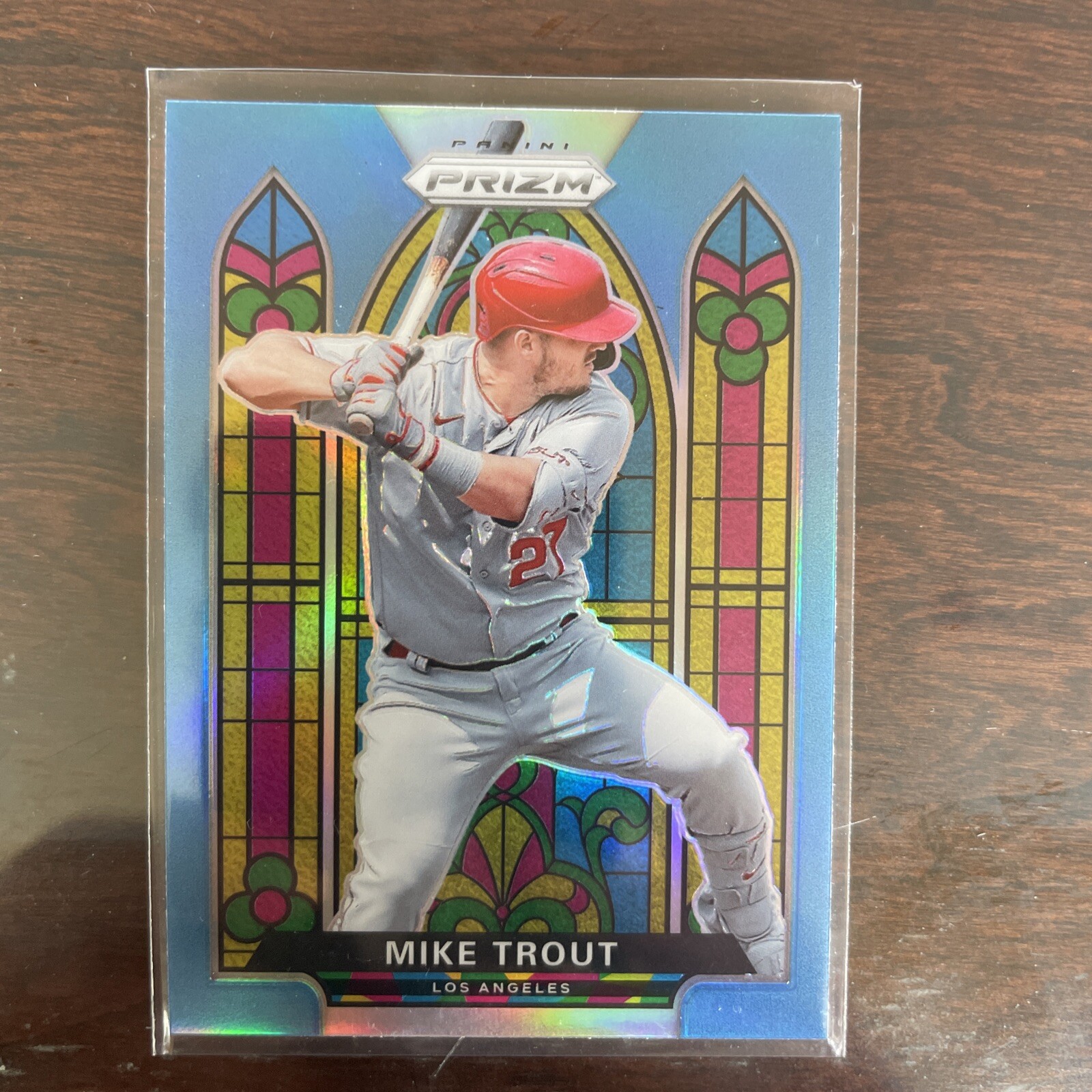 2022 Panini Prizm Mike Trout Stained Glass Carolina Blue Prizms #SG1 Angels