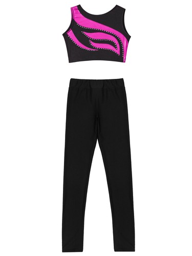 Girls Kids Sets Dancing Dancewear Tracksuit Outfit Black Tights Clothing 2Pcs - Picture 21 of 57