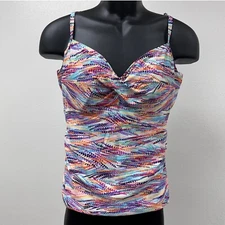 Croft & Barrow Tankini Swim Beach Top Vibrant Multicolor Twist Front Lined Sz 16