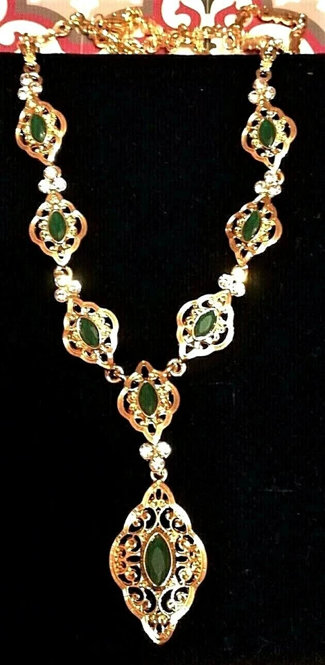 COLLANA FINE'800 GIADA, BRILLANTI,LEGA ORO GIALLO/ARGENTO, PENDENTE CM.6 GR.35ca - Immagine 2 di 4