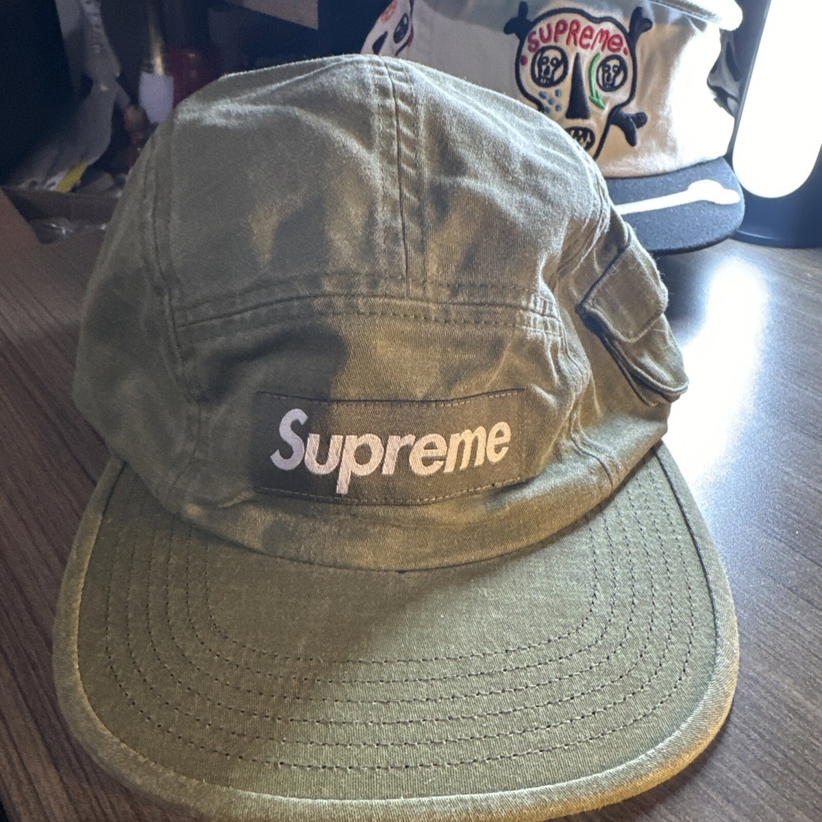 SUPREME SNAP BUTTON POCKET CAMP CAP Olive OS FW19 | eBay