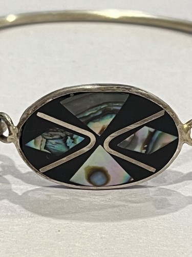 Vintage Abalone Shell Bracelet Alpaca Mexico Jewelry - Picture 4 of 10