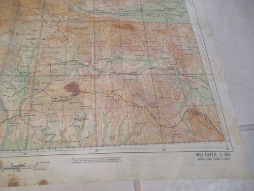 1944 WWII "The HUMP"~Mt OMEI/WEI~2 Sided ARMY Air Force PILOT~Cloth/Silk MAP~(G) - Picture 8 of 12