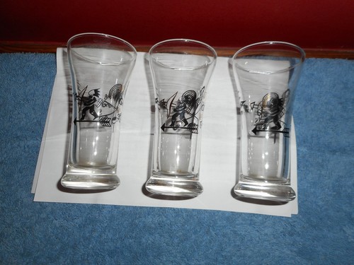 Bicchieri da succo vintage LIBBEY GALLO BANDERUOLA INDIANO Pilsner vetro set di 3 - Foto 2 di 12