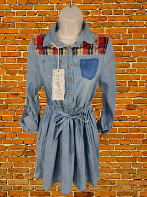 NEU MIT ETIKETT PRIMARK DENIM CO UK DAMEN-MINISHIRT KLEID BLAU WESTERN GEROLLT ÄRMEL