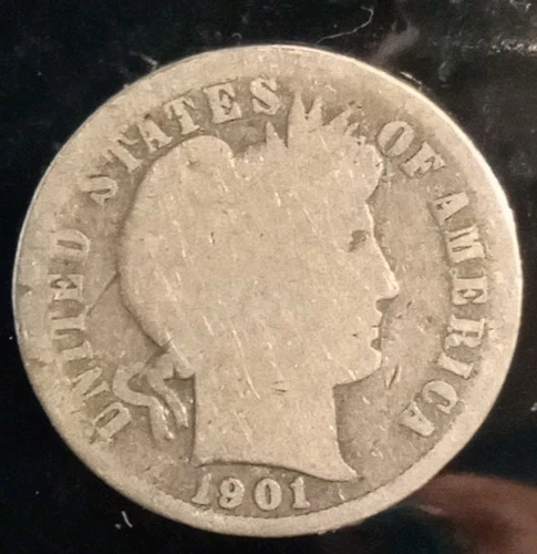 1901-S BARBER DIME KEY DATE SILVER COIN, HARD TO FIND COIN, LOW MINTAGE
