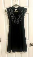 Worthington Ruffled V-Neck Dress SZ 4 Work and Party Goth Whimsy Fairy