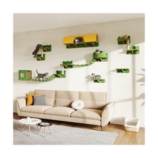 16-in-1 Cat Wall Shelves, Wall Mounted Cats Furniture Set w/Plush Fabric, Cat...