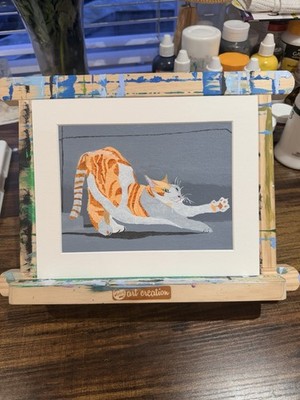 Original Ginger Cat Stretching Acryl Gemälde