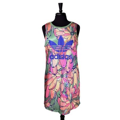 Adidas Originals x Farm Rio Womens M Floral Banana Print Tank Dress Trefoil Logo