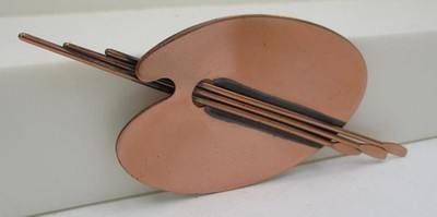 Vintage Renoir Large Copper Statement Brooch Painters Palette Modernist Artist