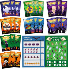 Kids Halloween Activity Books Set, Mini Coloring Game Pack, 24 Pieces, 8 Styles