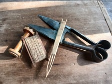 Vintage Sheep Shears And Shuttle And Flax Spo...