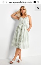 Yours Clothing White & Sage Green Linen Stripe Sundress. Plus Size 34/36. BNWT