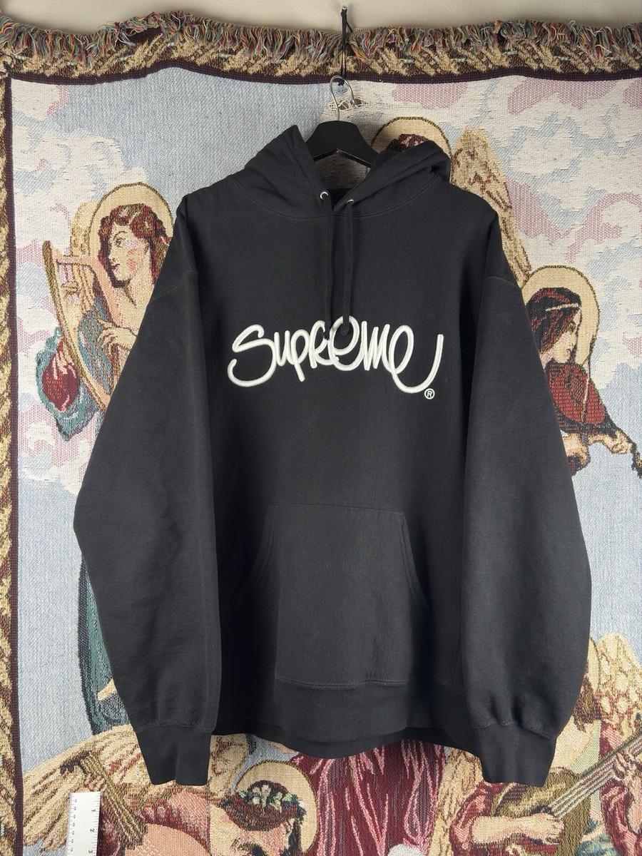Supreme 22SS Raised Handstyle Men's XL Black Hooded Sweatshirt