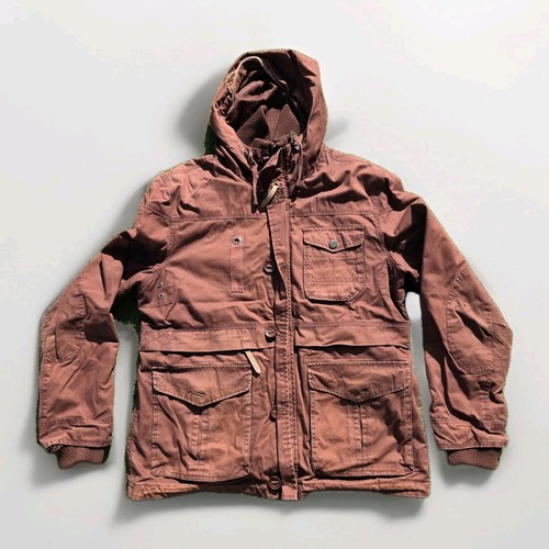 Next Mens Brown Hooded Utility Jacket Parka Coat Fleece Lined Outdoor Size L