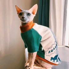 Long Sleeved Fleece Sweatshirt for Sphynx Cat in Winter Thick Green Cartoon Dino