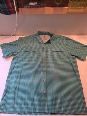 Arrow Performance Men's L Green Button-Up Short Sleeve Shirt Cotton Blend Pocket