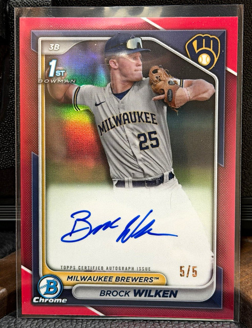 2024 Bowman Chrome Brock Wilken RC Auto Red Refractor /5 #CPA-BW Brewers
