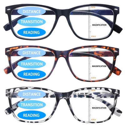3 Pack Progressive Multifocus Reading Glasses for Women Men Blue Light Blocki...