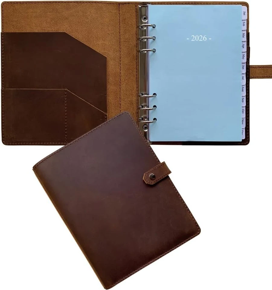 2026 Leather Planner in A5 - Durable 6-Ring Binder with Multiple Storage Pockets - Image 3 of 4