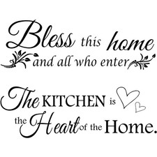 2 Sheets Bless This Home Wall Decor Decals Kitchen Quote Stickers All Black