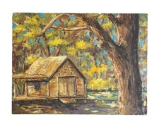 Charles Schaefer Original Painting Florida Artist House In Jungle Canvas Signed