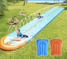 NEW 30FT Slip Water Slide Double Lane For Kids and Adults w/ 2 Body Boards