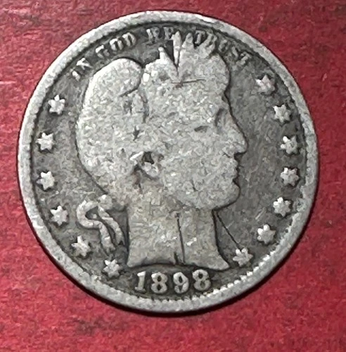 1898 US Barber SILVER Quarter "Philadelphia" Mint! Good+ Details! Old US Coin!