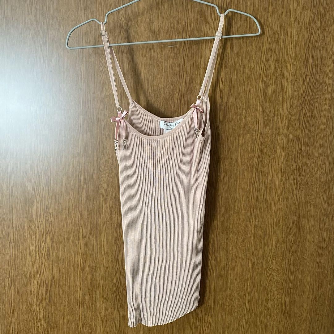 クリスチャンディオール リボン　キャミソール　CD ロゴ　ピンク　シルク CHRISTIAN DIOR Ribbon Camisole CD Logo Pink Silk F/S from