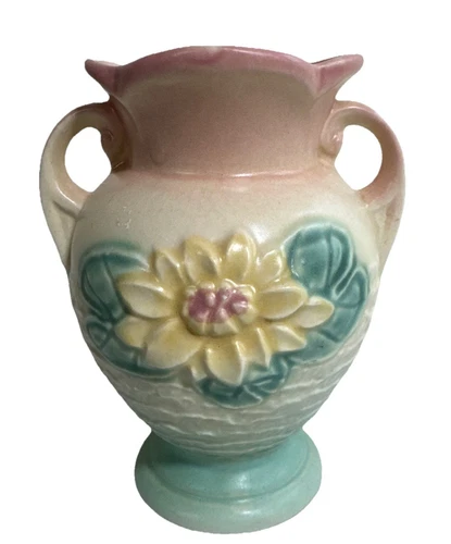 VTG Original Hull Art Pottery Water Lily Vase Pink Turquoise Matte Grannycore