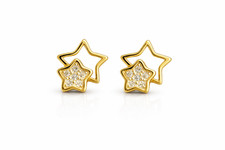 14k yellow white gold star and cz stud earrings