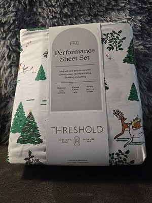 FULL  400 Thread Count Performance Holiday Sheet Set Green Holly - Threshold