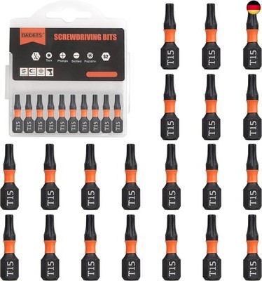 BAIDETS Pro T15 Bit Assortment - Screwdriver Bits Set of 20, 25 mm Length,