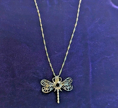 Women's Silver Tone 18k Gold Plate Stainless Steel Dragonfly Cage 16'' Necklace 