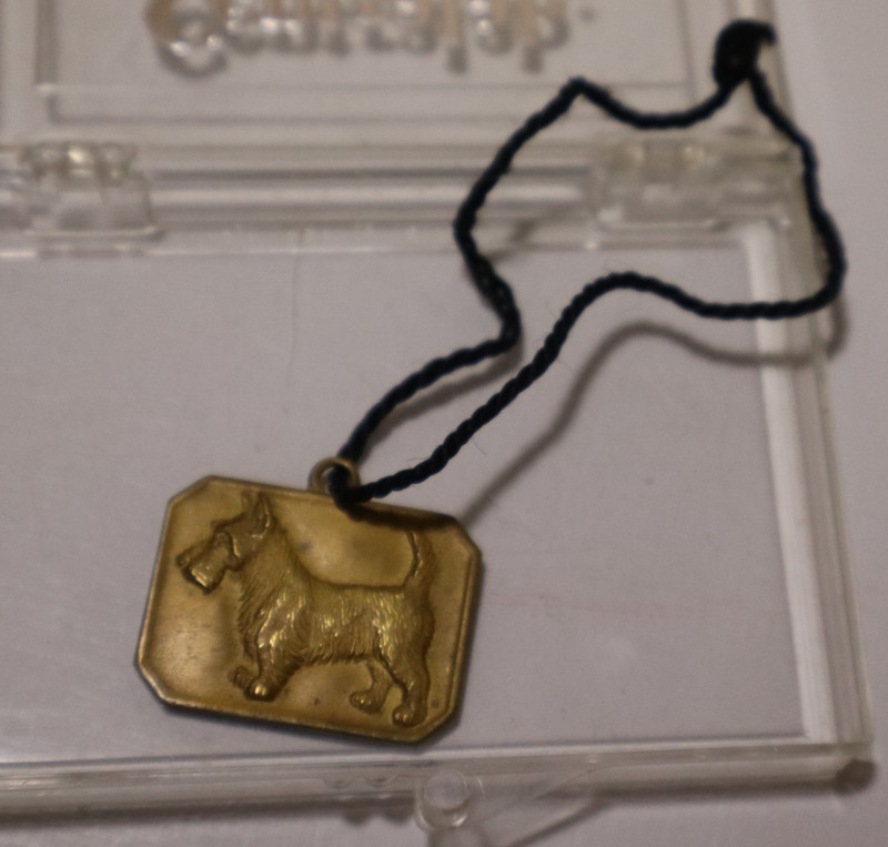 Vintage 1960s "Genuine Rothmoor" Brass Coat Tag Scottish Terrier Dog