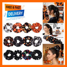 Halloween Hair Scrunchies BOO Spooky Pumpkin Ghost Skull Bat Star Moon Candy