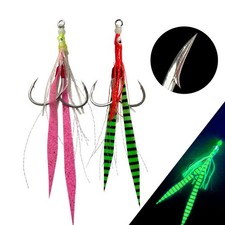 5pairs Glow Slow Jigging Lures Double Assist Hook Luminous Octopus Fishing Hooks