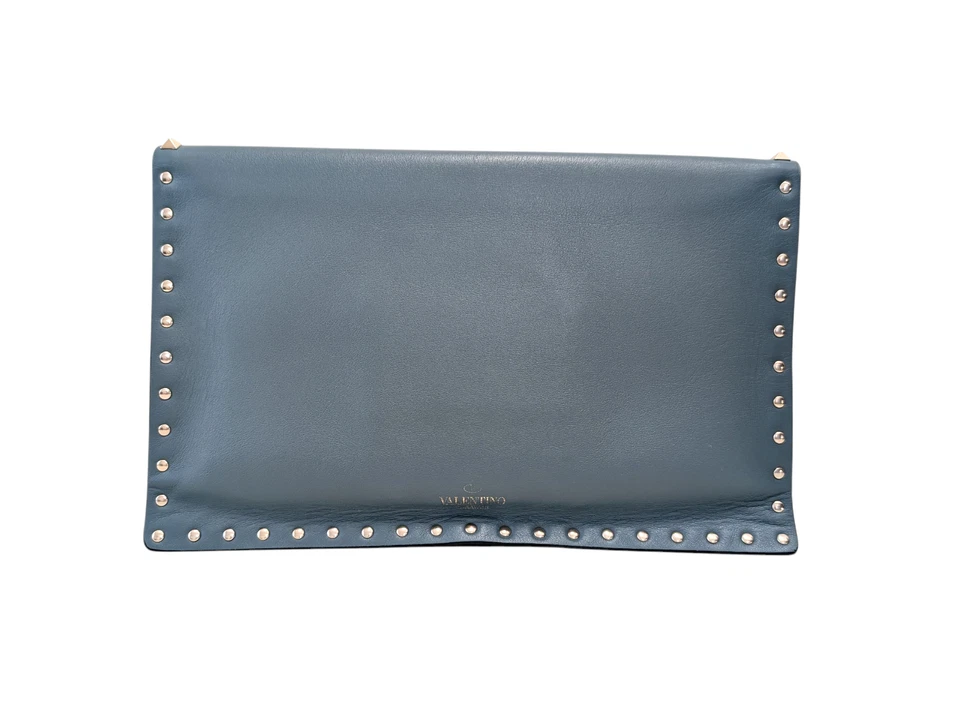 VALENTINO GARAVANI Clutch Bag Rock Stud Leather Purse Blue gray - Image 3 of 4