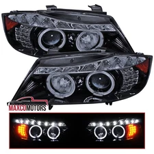 Smoke LED Strip Projector Headlights Fits 2006-2008 BMW E90 325i 328i Sedan L+R