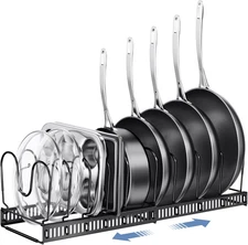 Pots and Pans Organizer under Cabinet with Pot Lid Organizer, Expandable Rack 