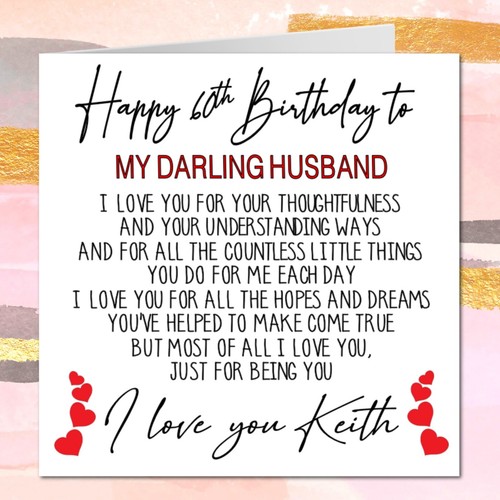 Personalised Birthday Card for Husband – Any Age – 'I Love You Darling' Design - Picture 3 of 4