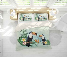 3D Parrots Branches Floral Green Quilt Cover Set Duvet Cover Bedding Pillowcases