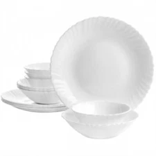 Gibson Ultra Radley 12 Piece Tempered Opal Glass Dinnerware Set In White