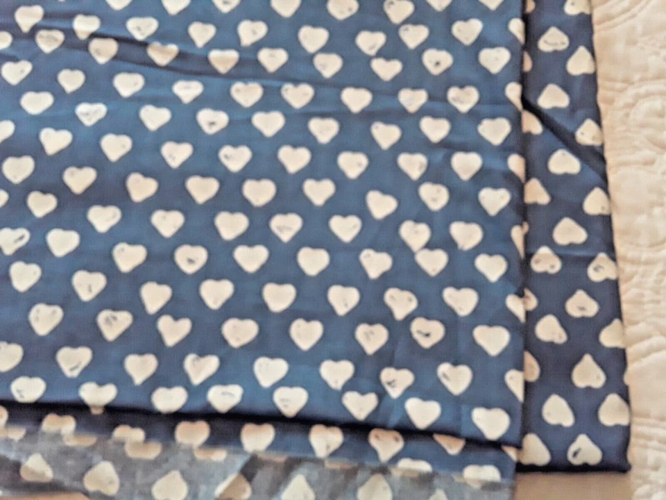 Hoffman California Country Blocks Cotton Fabric Cornflower Blue w White Hearts - Image 3 of 4