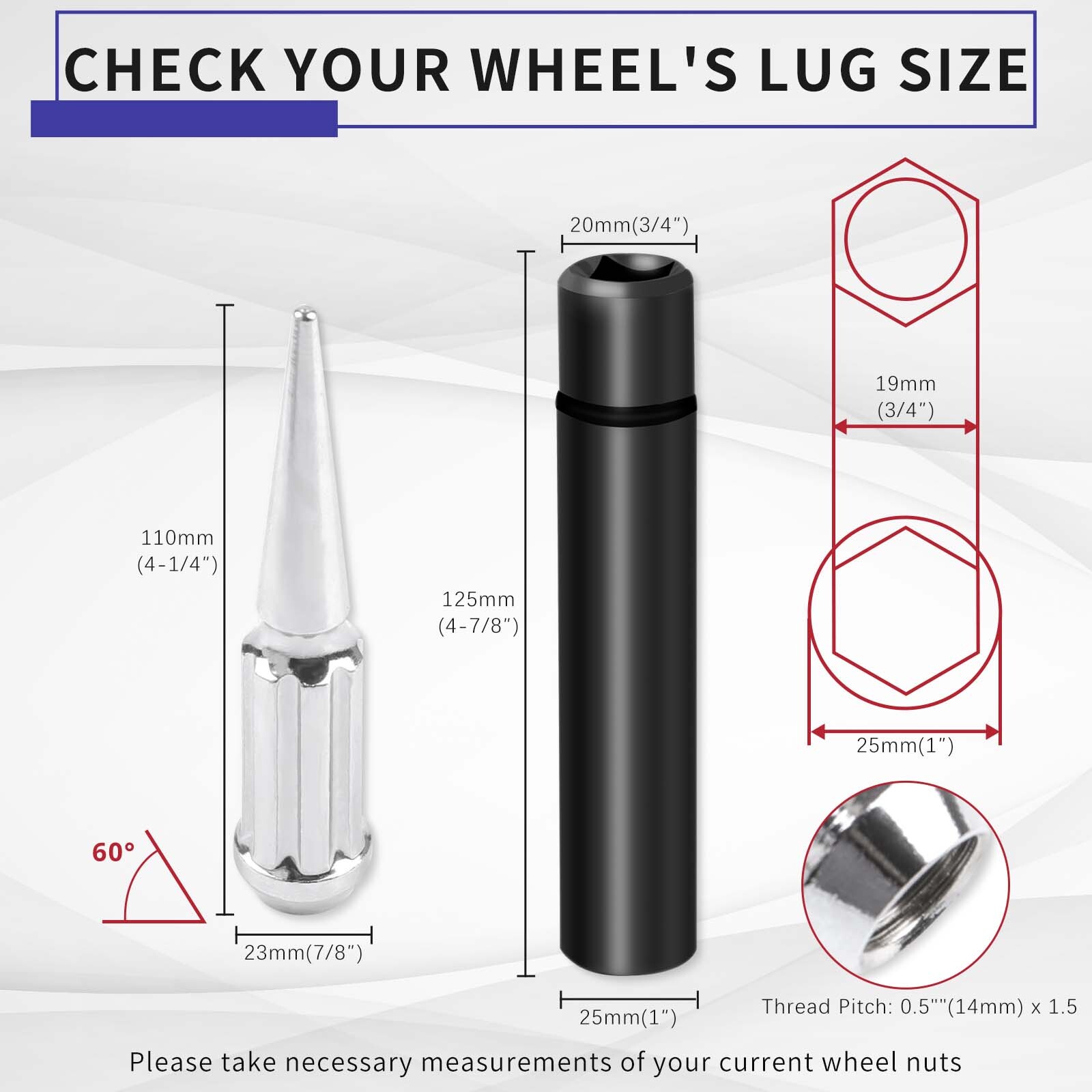 24Pcs Chrome Wheel Spike Lug Nuts 14x1.5 w/Key For Aston Martin Rapide AMR 18-21