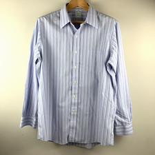 Brooks Brothers Shirt Mens 17x34 Lavender Stripe Supima Cotton Classic Fit