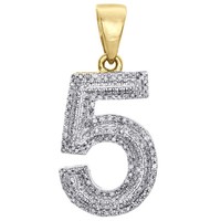 10K Gelbgold Rund Diamant Nummer 5 Blasen AnhäNger Pave Kuppel Charme 0,50 Ct.