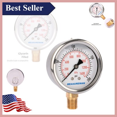 304 Stainless Steel Case Pressure Gauge - Reliable 0-200psi/kpa Dual Scale