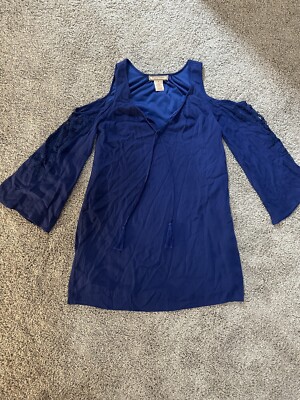 Flying Tomato Long Sleeve Blue Blouse with Shoulder Cut Out Size Small